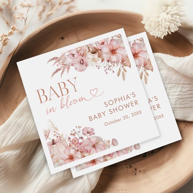 Boho Fall Floral Pumpkin Baby Shower Pappersservett (Skapare uppladdad)