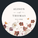 Boho Fall Florals Butterfly Wedding  Runt Klistermärke<br><div class="desc">Elegant floral wedding sticker.</div>
