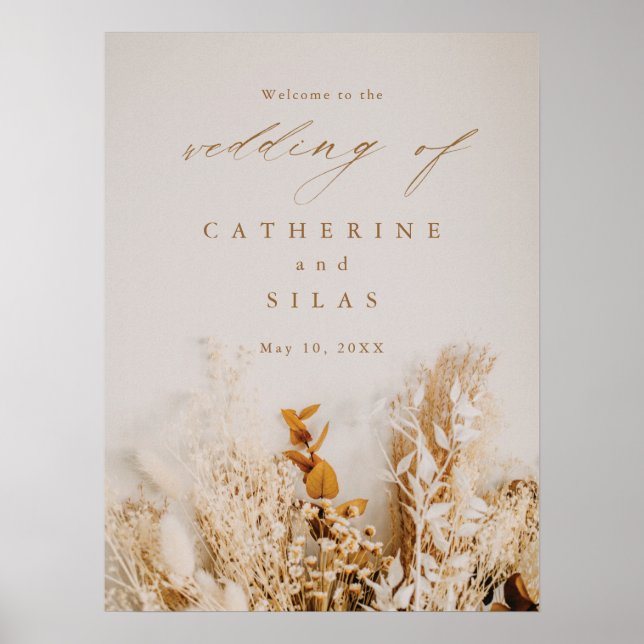 Boho Fall Flowers Bröllop Välkomstecken Poster (Framsidan)