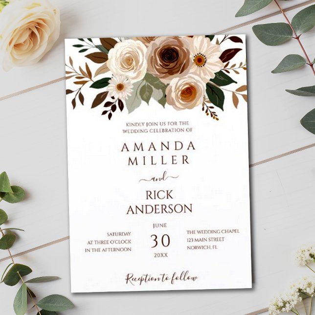 Boho Fall Flowers Earthy Terracotta Rust Bröllop Inbjudningar (Skapare uppladdad)