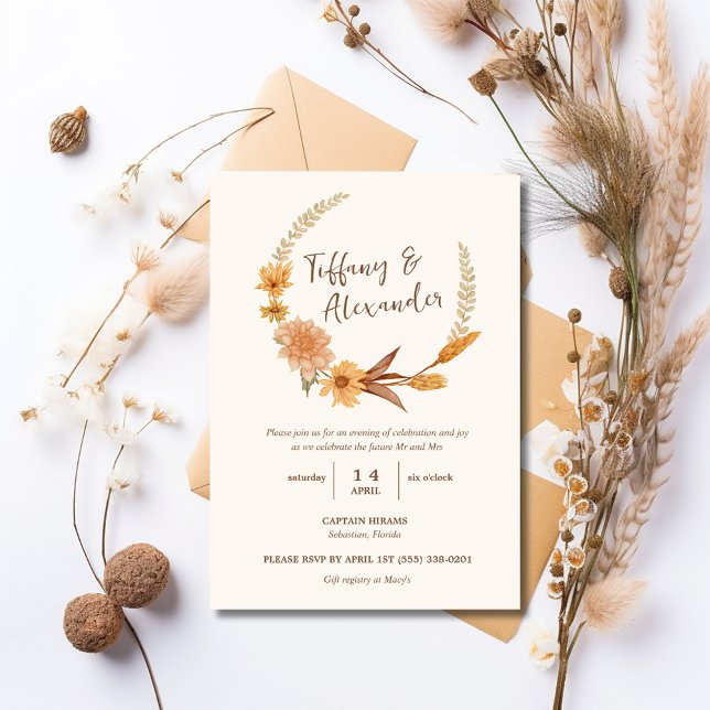 Boho Fall Flowers Förlovningsfest Inbjudningar (Boho Fall Flowers Engagement Party Invitation)