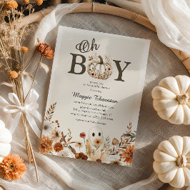 Boho Fall Ghost Blommigt Halloween Boy Shower Inbjudningar