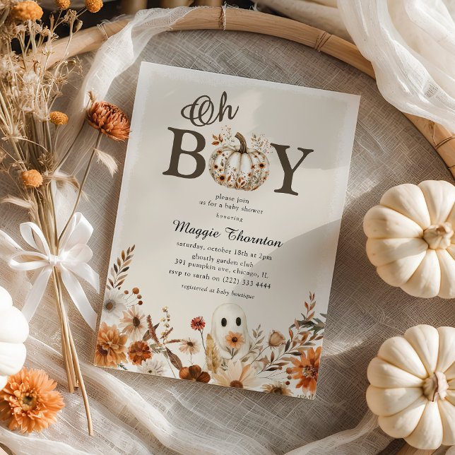 Boho Fall Ghost Blommigt Halloween Boy Shower Inbjudningar (Skapare uppladdad)