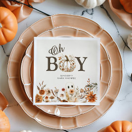 Boho Fall Ghost Floral Oh Boy Baby Shower Pappersservett