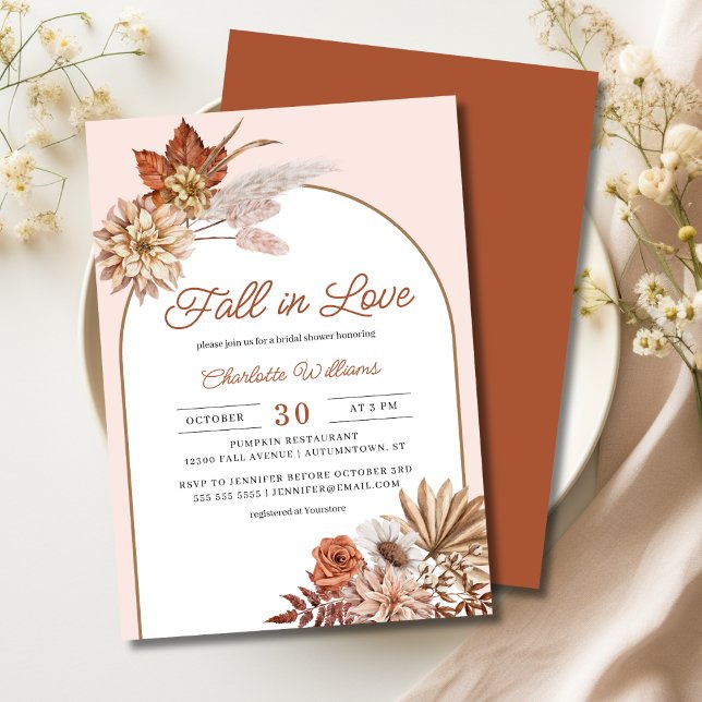 Boho Fall i Kärlek Blommigt Möhippa Inbjudningar (fall in love floral bridal invitation
)