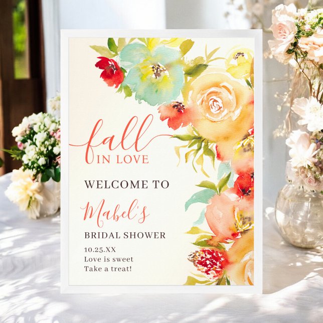 Boho Fall i kärlek blommigt välkomstmöhippa Poster (Boho Fall in love floral welcome bridal shower Poster)