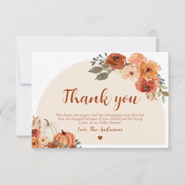 Boho Fall Little Pumpkin Autumn Blommigt Baby Show Tack Kort (Framsida)