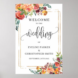 Boho Fall marigold guld ram välkomstskylt poster