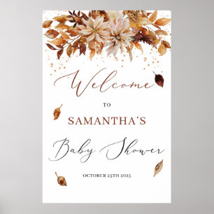 Boho fall och Baby välkomstskylt från hösten blomm Poster