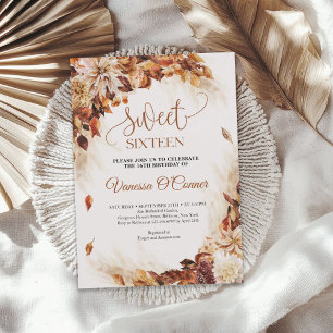 Boho Fall och höstkopparblommor och löv Inbjudningar