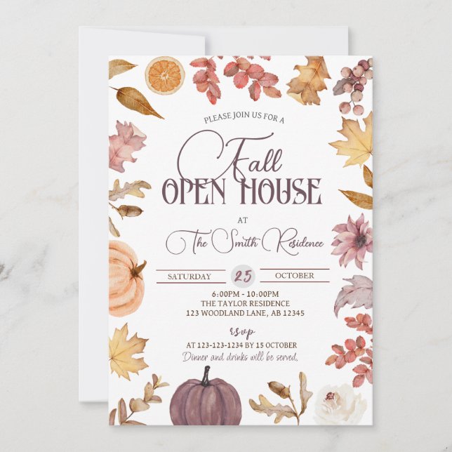 Boho Fall Open House, Realtor Houseuppvärmning Inbjudningar (Framsida)