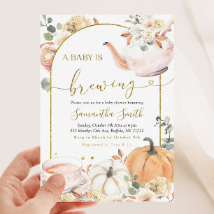 Boho Fall Orange White Pumpkin A Baby brinner Inbjudningar