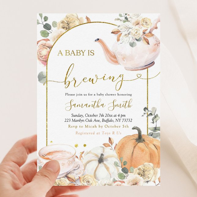 Boho Fall Orange White Pumpkin A Baby brinner Inbjudningar (Skapare uppladdad)