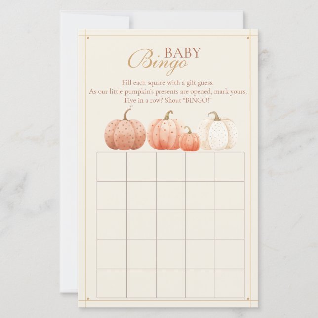 Boho Fall Polka Dot Pumpkins Baby Shower Bingo (Framsida)