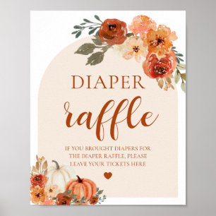 Boho Fall Pumpkin Baby Shower Diaper Raffle Sign Poster