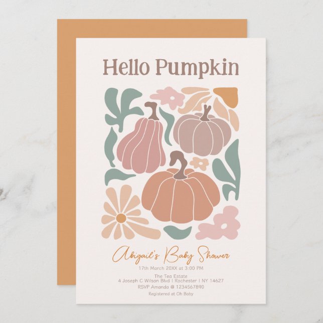 Boho Fall Pumpkin Baby Shower Inbjudningar (Fram/baksida)