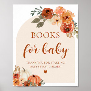 Boho Fall Pumpkin Bokar för Baby Baby Shower Sign Poster