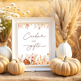 Boho Fall Pumpkin-kort och presentkort Poster