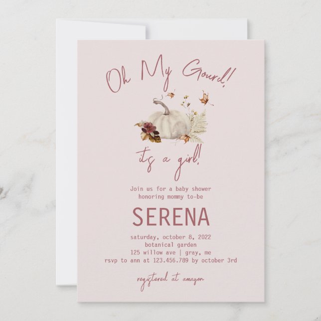 Boho Fall Pumpkin Watercolor Girl Baby-inbjudan Inbjudningar (Framsida)