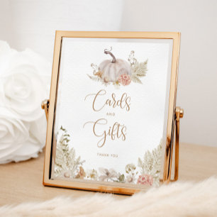 Boho-fall-pumpkort och blommigtar poster