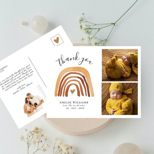 Boho Fall Rainbow 2 Photo Nyfödd bebis Tack Vykort (Skapare uppladdad)