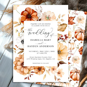 Boho Fall Rust Beige Blommigt Pumpkin Bröllop Inbjudningar