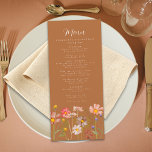 Boho Fall Rustic Blommigt Bröllop Meny<br><div class="desc">Ta med en liten bit vild, självskönhet till bord i bröllop med den brända orangen terracotta Boho Fall Wildbloms Meadow Bröllop Menu. Den här utformningen inspireras av färg och struktur av en sol-torkad ängsskugga på senare höst och har handmålade vattenfärgade blommigtar i jordnära toner av bränd orange, terrakotta, gyllene gult,...</div>