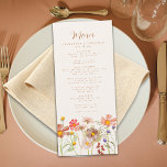 Boho Fall Rustic Blommigt Bröllop Meny<br><div class="desc">Ta med en liten bit vild, självskönhet till bord i bröllop med Boho Fall Wildbloms Meadow Bröllop Menu. Den här utformningen inspireras av färg och struktur av en sol-torkad ängsskugga på senare höst och har handmålade vattenfärgade blommigtar i jordnära toner av bränd orange, terrakotta, gyllene gult, plommon, korall, persikor och...</div>