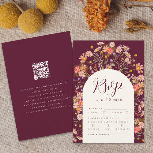 Boho Fall Rustic Wildbloms Blommigt QR kod Bröllop OSA Kort