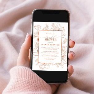 Boho Fall Terracotta Blommigt Line Art Möhippa Inbjudningar