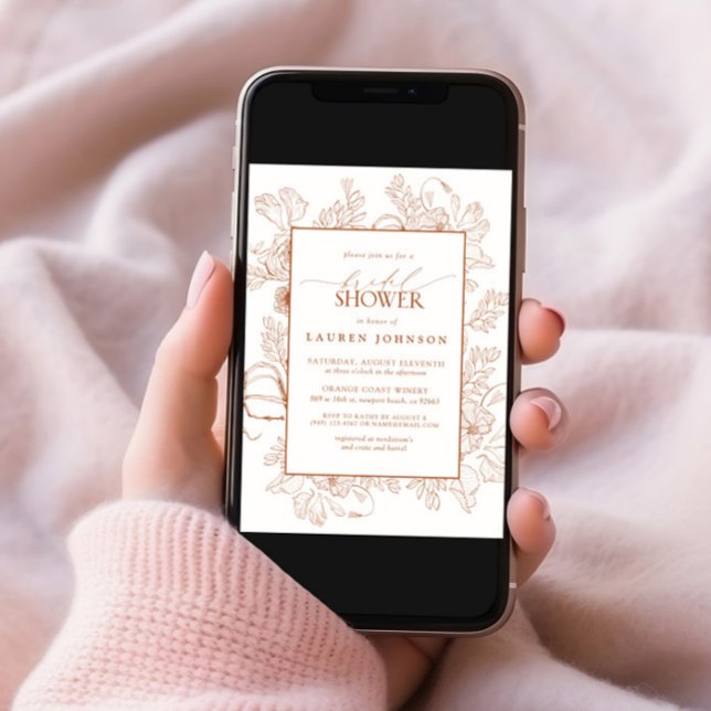 Boho Fall Terracotta Blommigt Line Art Möhippa Inbjudningar (Skapare uppladdad)