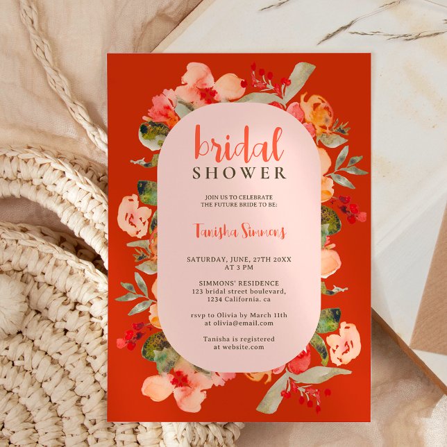 Boho fall terracotta blommigt script möhippa inbjudningar (Boho fall terracotta floral script bridal shower invitation)