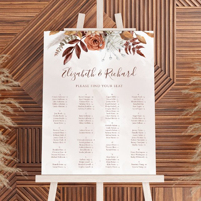Boho Fall Terracotta Flowers Bröllop-sätesdiagram Poster (Skapare uppladdad)