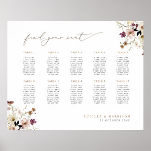 Boho Fall Vild Flowers Bröllop-sätesplan Poster