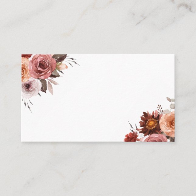 Boho Fall Watercolor Blommigt Bouquet Bröllop Placeringskort (Framsida)