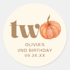 Boho Fall Watercolor Pumpkin 2:a födelsedagen Runt Klistermärke