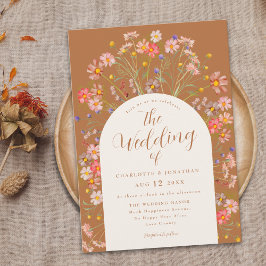 Boho Fall WildblomArch Terracotta Bröllop Inbjudningar