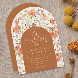 Boho Fall WildblomArch Terracotta Bröllop Inbjudningar
