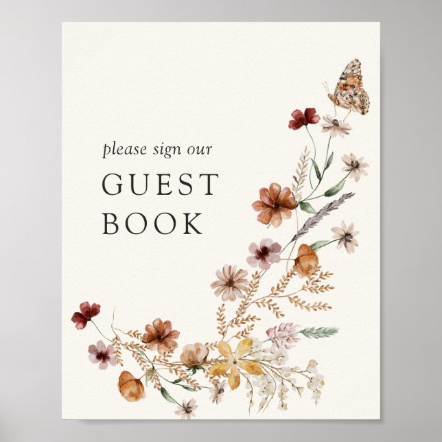 Boho Fall WildblomBaby Shower Guest Bok-tecken Poster (Framsidan)