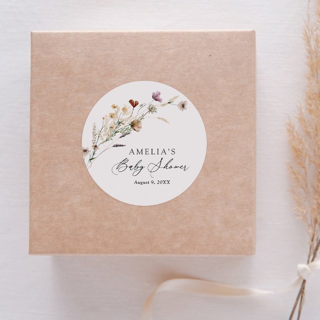 Boho Fall WildblomBaby Shower Runt Klistermärke (Skapare uppladdad)