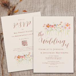 Boho Fall WildblomBeige Terracotta QR-kod Inbjudningar