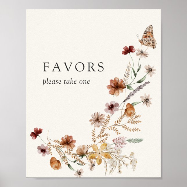 Boho Fall Wildblomma Baby Shower-favoritskylt Poster (Framsidan)