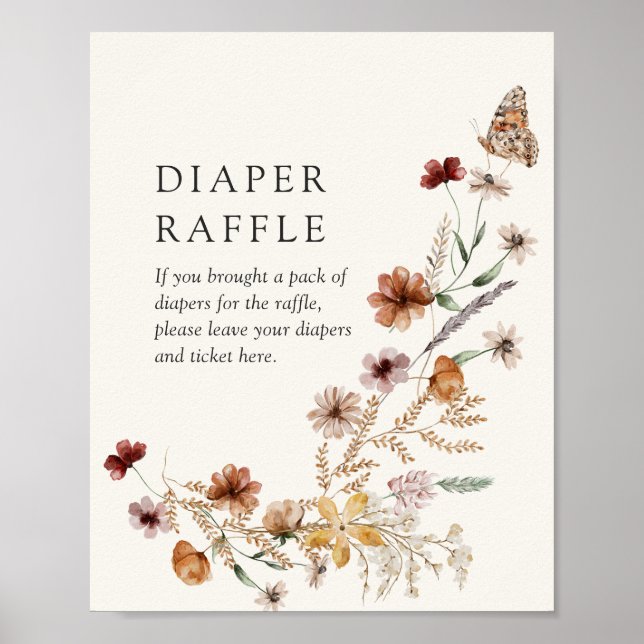 Boho Fall Wildblomme Diaper Raffle Sign Poster (Framsidan)