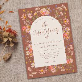 Boho Fall WildblomTerracotta Beige Bröllop Inbjudningar
