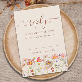 Boho Fall Wildflower Beige Terracotta Rust Wedding OSA Kort