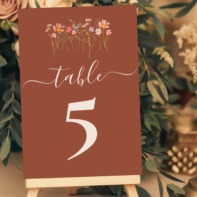 Boho Fall Wildflower Terracotta Wedding Bordsnummer (Boho fall Wildflower floral terracotta rust tan beige Wedding table number cards)