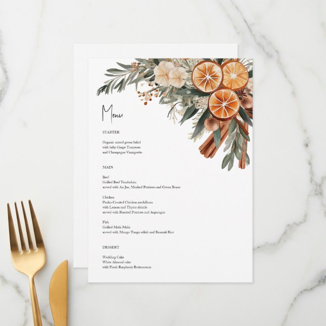Boho Fall Winter Menu-kort namn på baksidan Meny (Fram/Back In Situ)