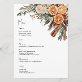 Boho Fall Winter Menu-kort namn på baksidan Meny