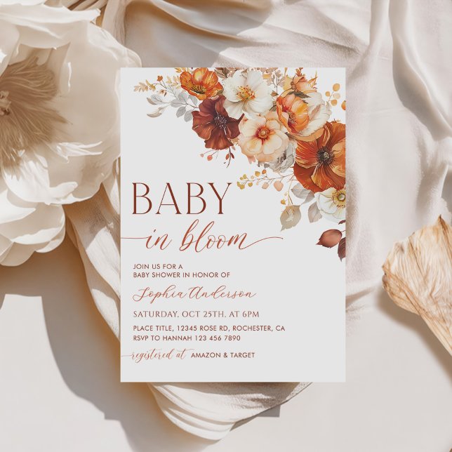 Boho faller Blommigt Baby i babyskor för blommor Inbjudningar (Skapare uppladdad)