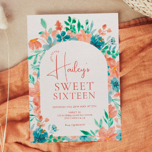 Boho faller höstens blommigt vattenfärg Sweet 16 Inbjudningar